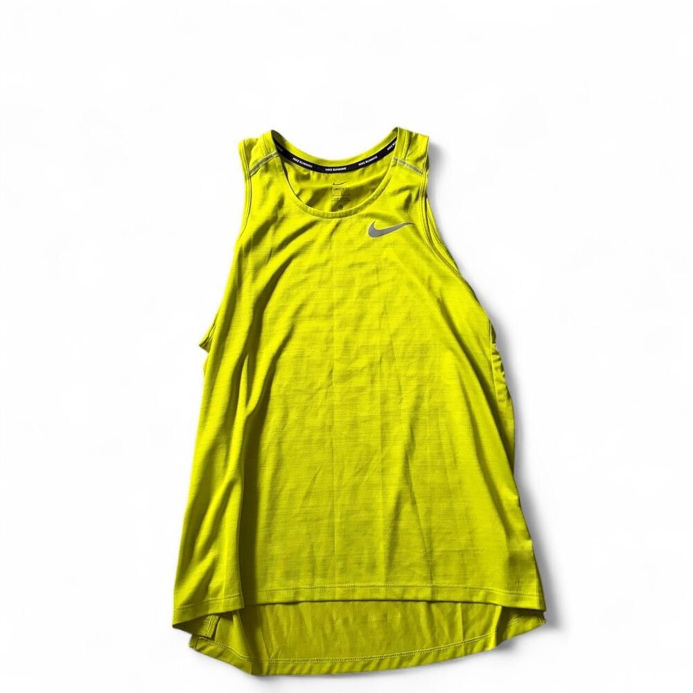 Nike Running Dri FIT Tank Top Womens Large Neon Yellow Reflective Swoosh Mesh